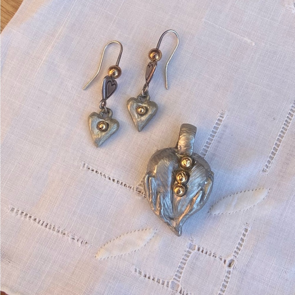 Vintage Metal Heart Silver and Gold Jewelry Set